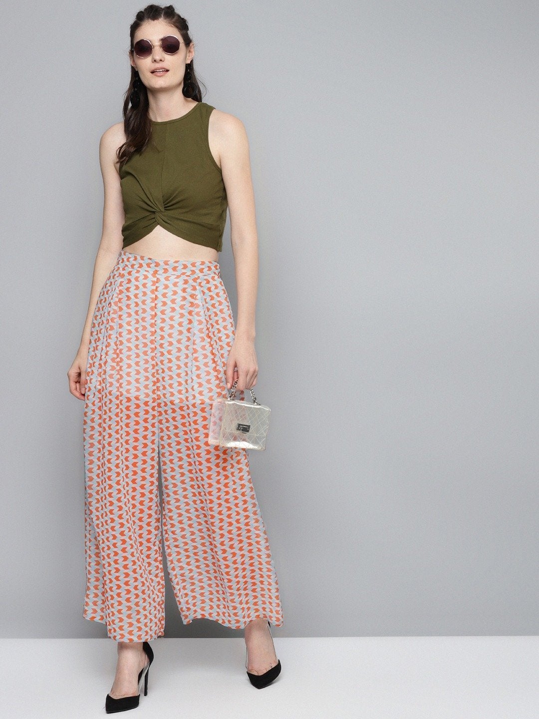 Women's Orange Arrow Print Palazzo Pants