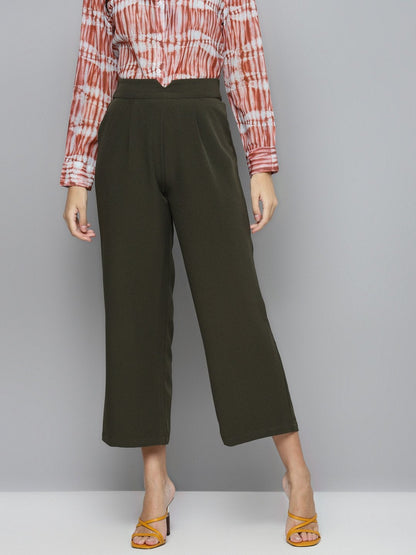 Women's Olive Flared Palazzo Pants