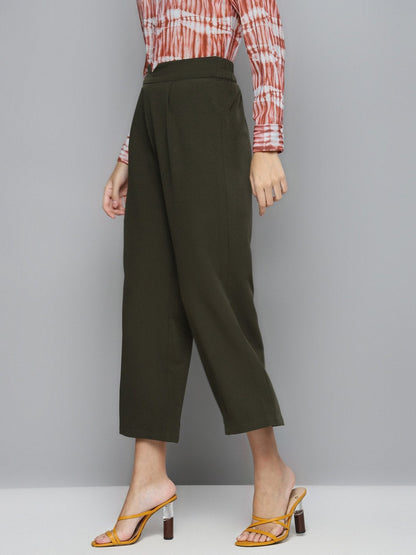 Women's Olive Flared Palazzo Pants