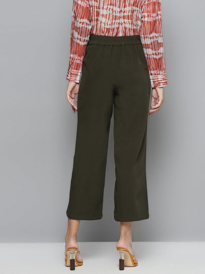 Women's Olive Flared Palazzo Pants