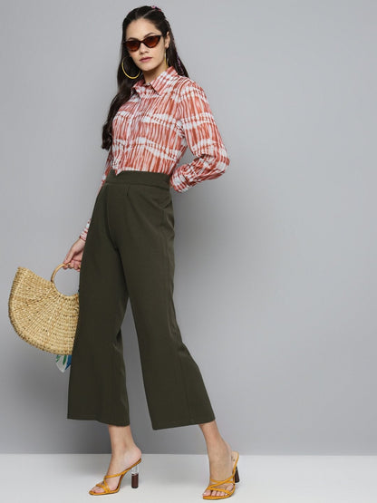 Women's Olive Flared Palazzo Pants