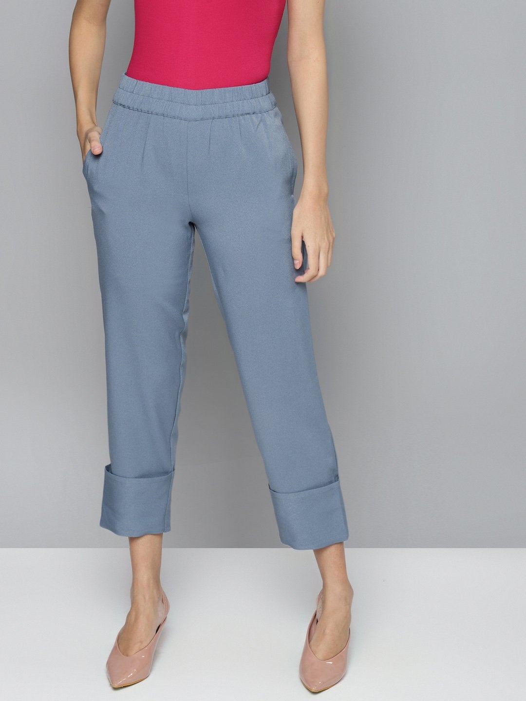Women's Blue Roll Up Pants