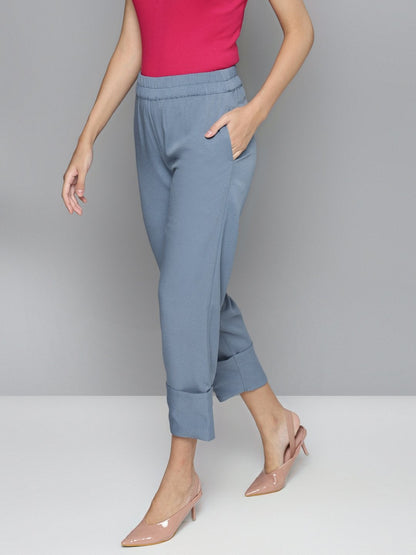 Women's Blue Roll Up Pants