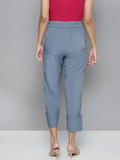 Women's Blue Roll Up Pants