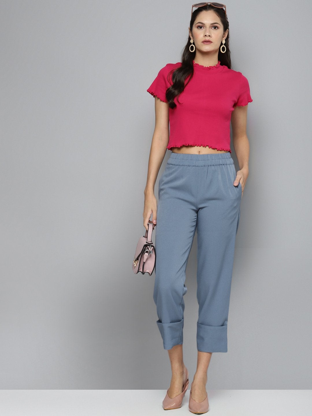 Women's Blue Roll Up Pants