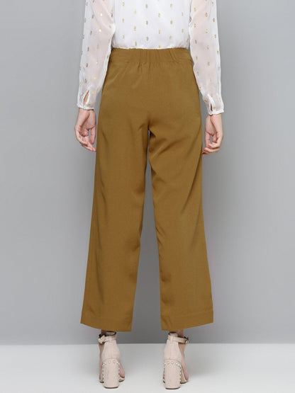 Women's Mustard Gold Button Detail Flared Pants