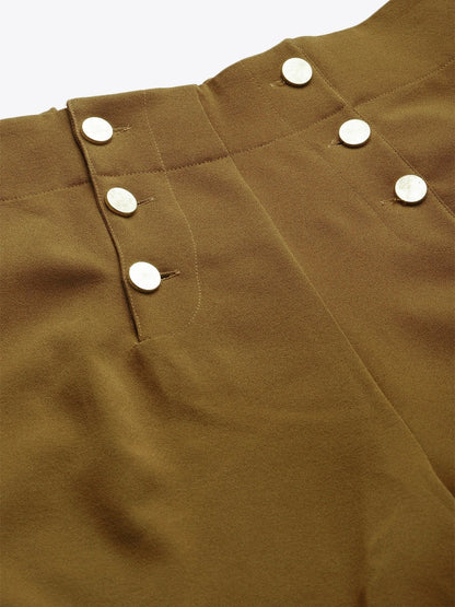 Women's Mustard Gold Button Detail Flared Pants