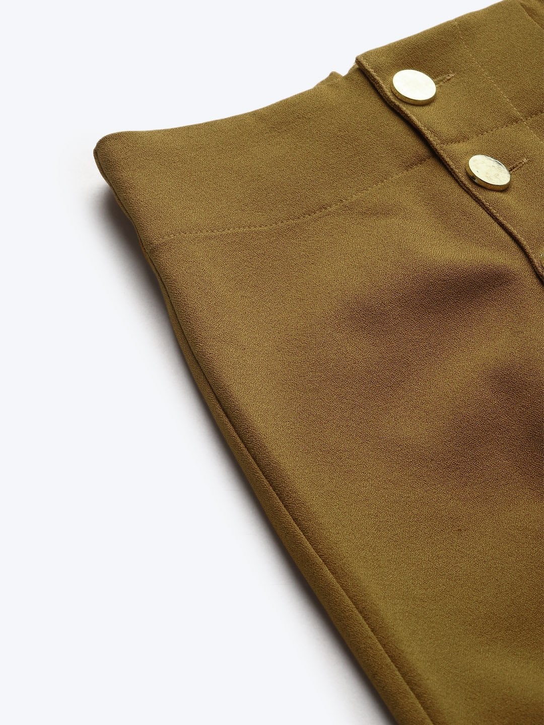 Women's Mustard Gold Button Detail Flared Pants