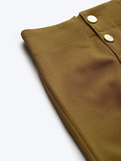 Women's Mustard Gold Button Detail Flared Pants