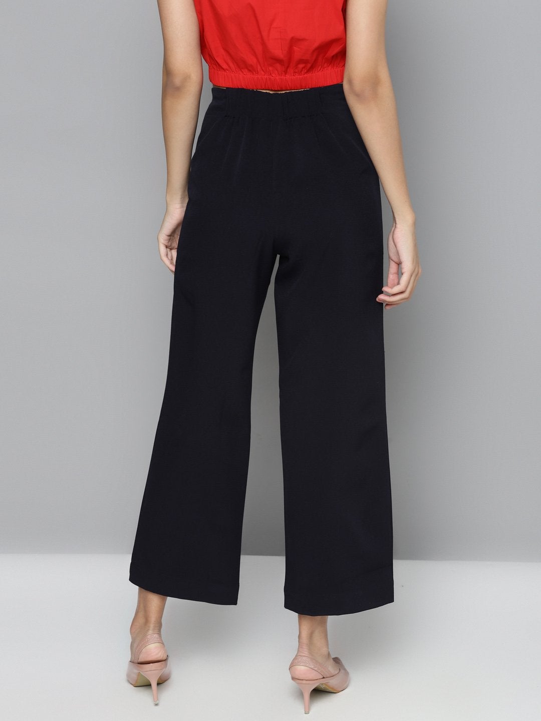 Women's Navy Gold Button Detail Flared Pants