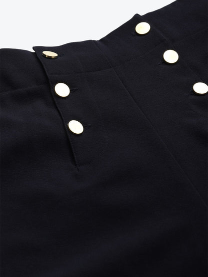 Women's Navy Gold Button Detail Flared Pants