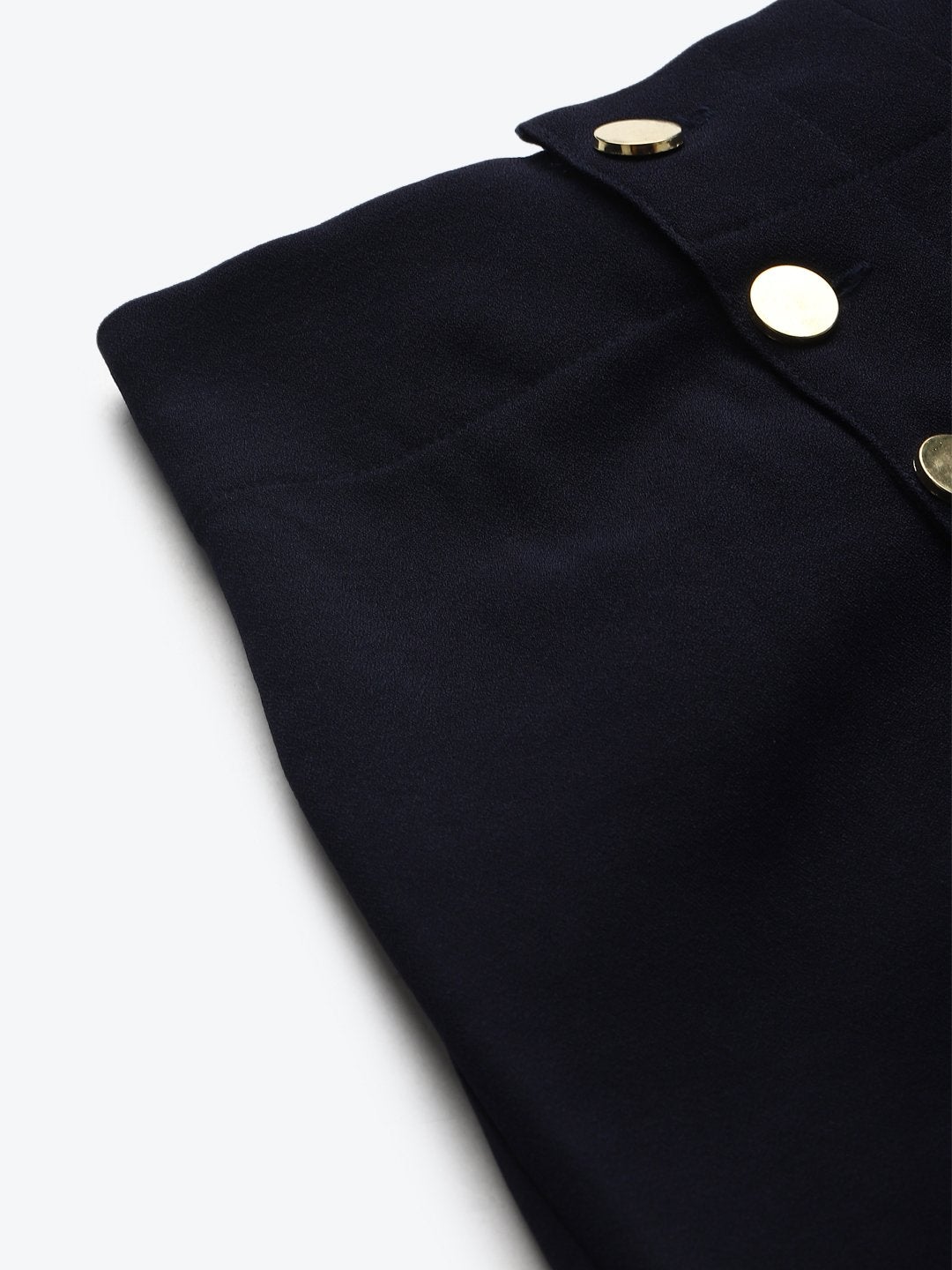 Women's Navy Gold Button Detail Flared Pants