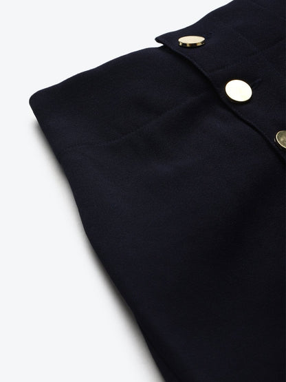 Women's Navy Gold Button Detail Flared Pants