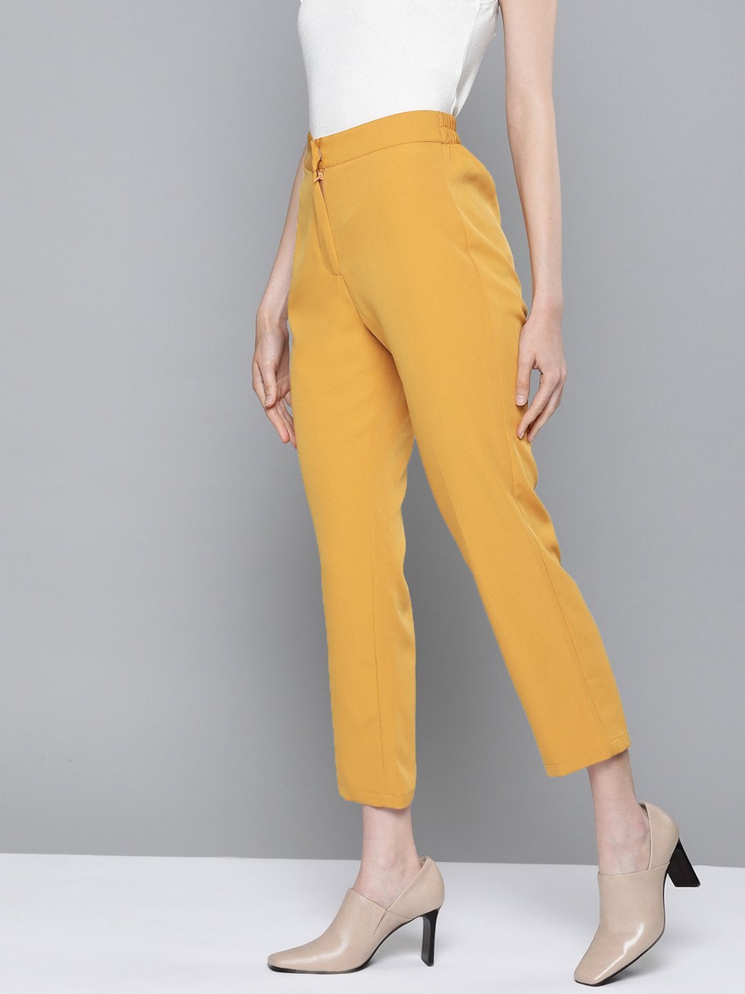 Women's Mustard Front Pleat Tapered Pants
