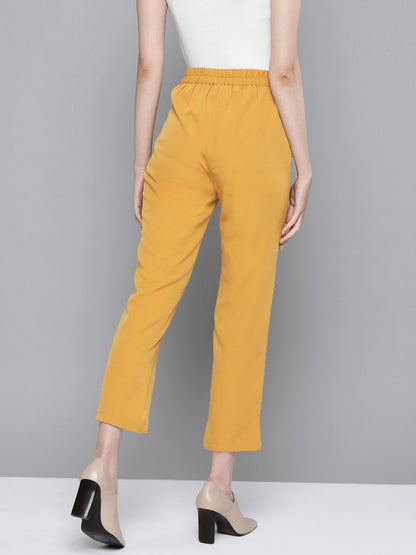 Women's Mustard Front Pleat Tapered Pants