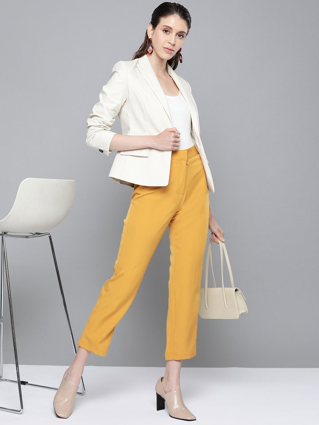 Women's Mustard Front Pleat Tapered Pants
