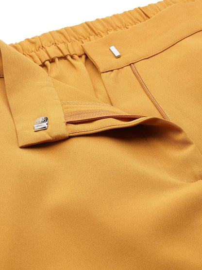 Women's Mustard Front Pleat Tapered Pants