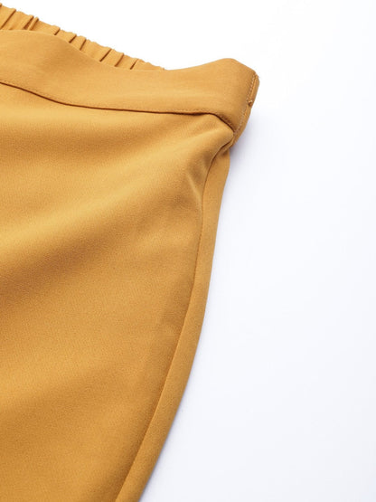 Women's Mustard Front Pleat Tapered Pants