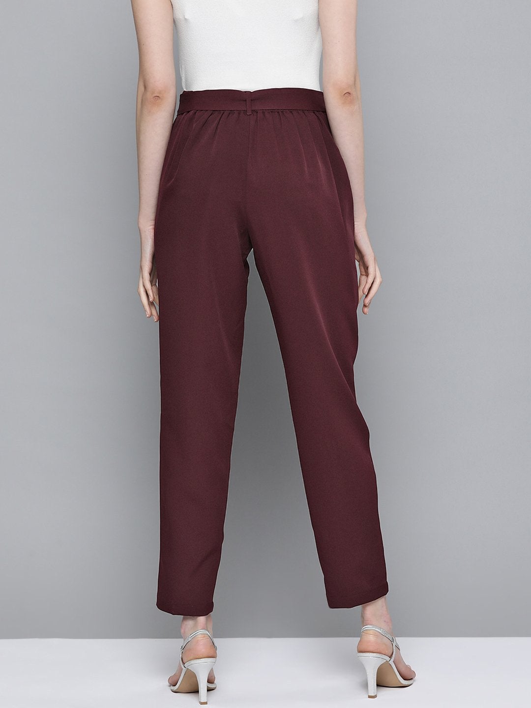 Women's Burgundy Front Pleat Tapered Pants