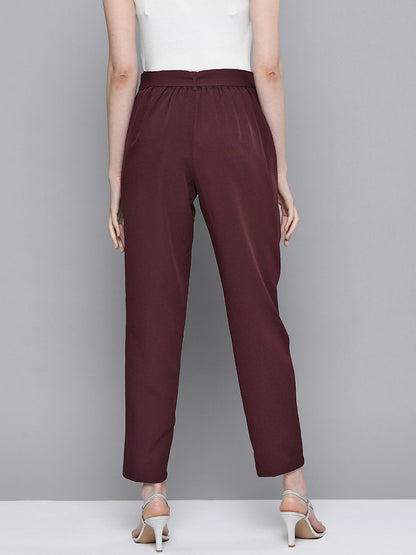 Women's Burgundy Front Pleat Tapered Pants