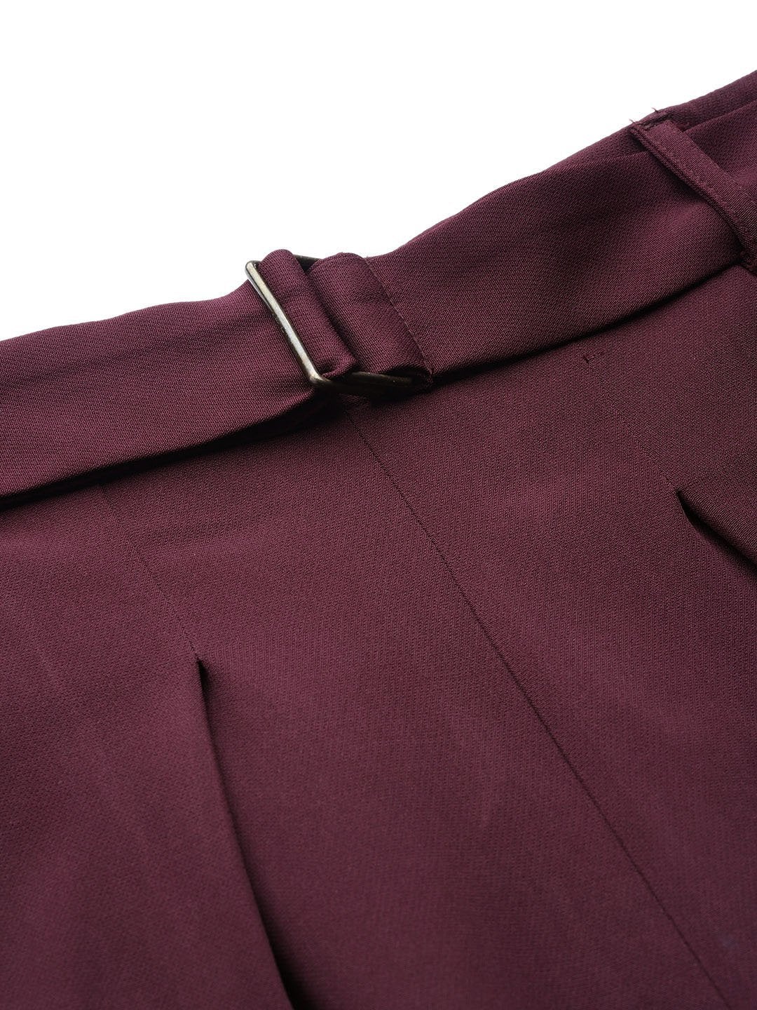 Women's Burgundy Front Pleat Tapered Pants