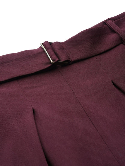 Women's Burgundy Front Pleat Tapered Pants
