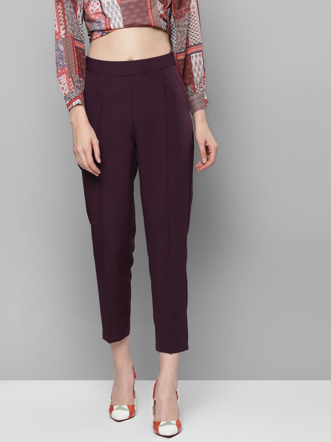 Women's Burgundy Tailored Fit Pants