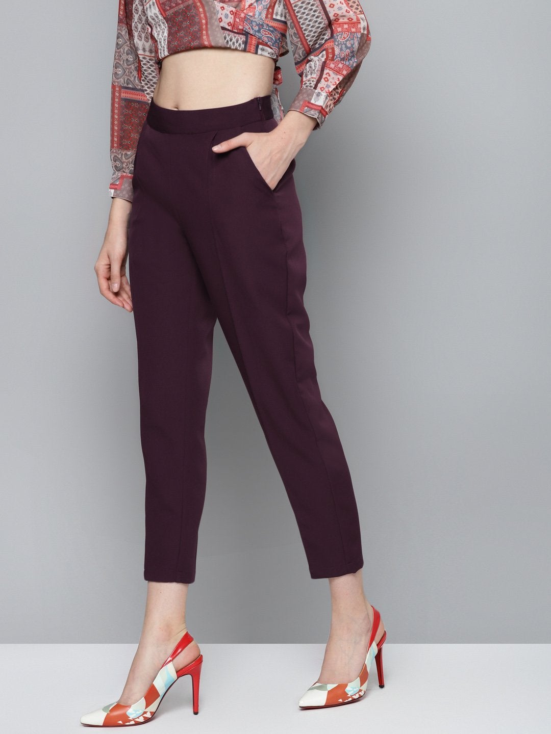 Women's Burgundy Tailored Fit Pants