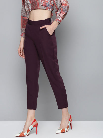 Women's Burgundy Tailored Fit Pants