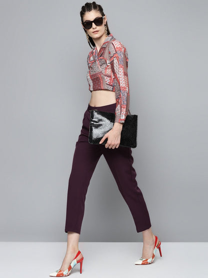Women's Burgundy Tailored Fit Pants