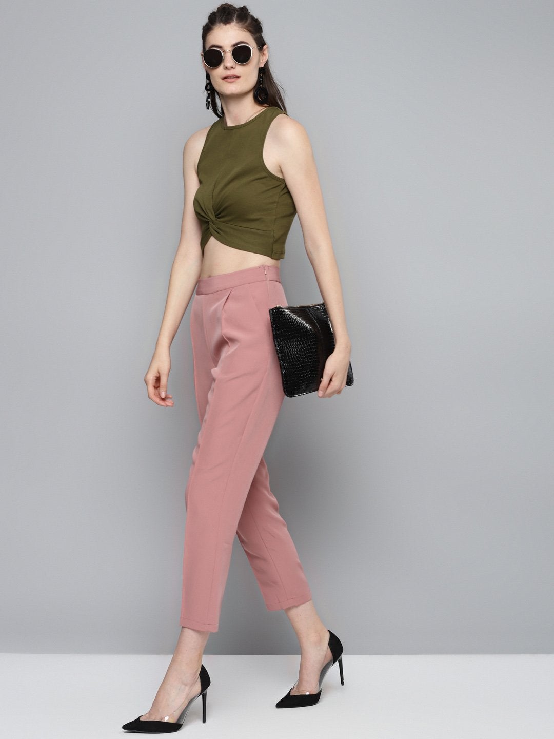 Women's Pink Tailored Fit Pants