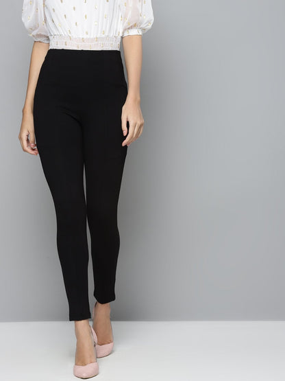Women's Black Back Zipper High Waist Jeggings