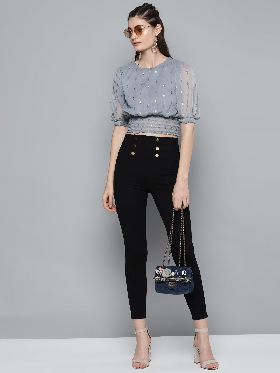 Women's Black Front Button High Waist Jeggings