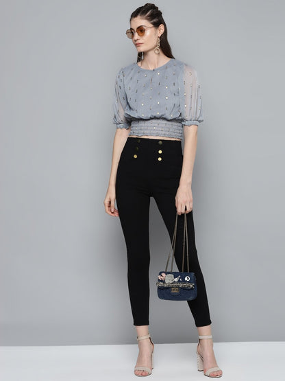 Women's Black Front Button High Waist Jeggings