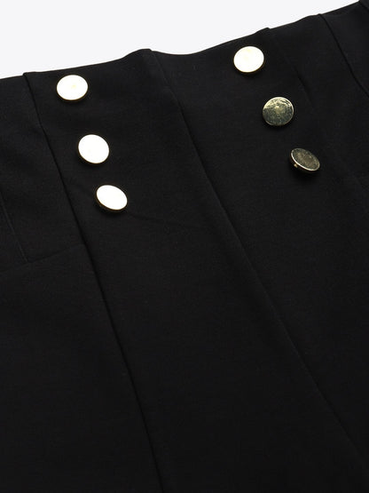 Women's Black Front Button High Waist Jeggings