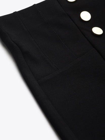 Women's Black Front Button High Waist Jeggings