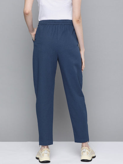 Women's Navy Side Zipper Twill Jogger Pants