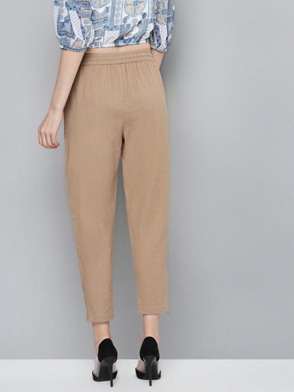 Women's Beige Side Zipper Twill Jogger Pants