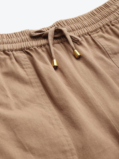 Women's Beige Side Zipper Twill Jogger Pants