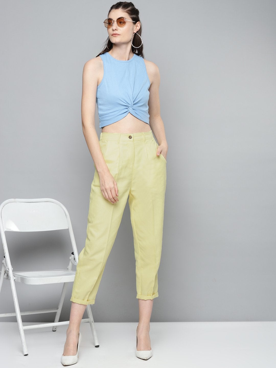 Women's Yellow Twill Straight Pants
