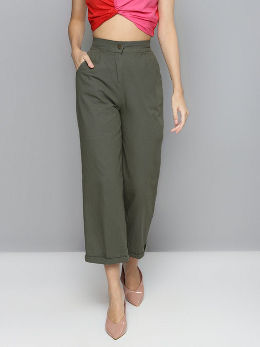 Women's Olive Twill Straight Pants