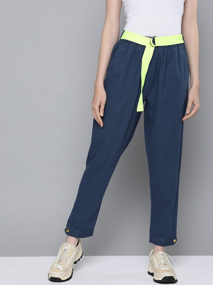 Women's Navy Button Detail Twill Joggers