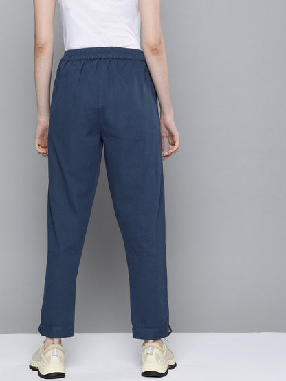 Women's Navy Button Detail Twill Joggers