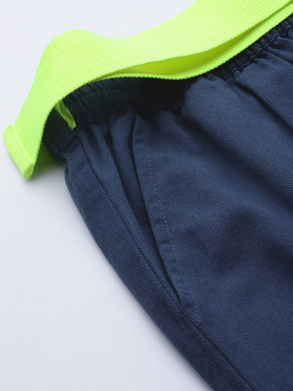 Women's Navy Button Detail Twill Joggers