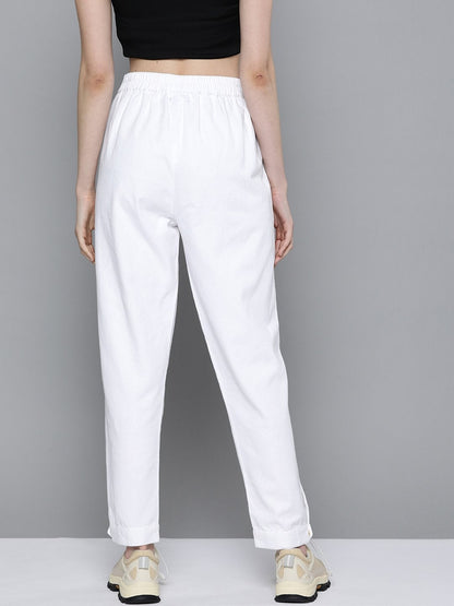 Women's White Button Detail Twill Joggers