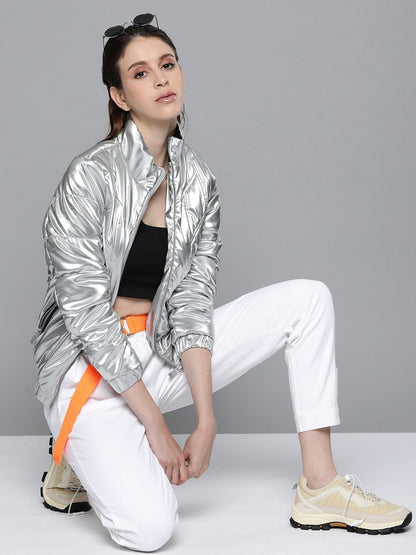 Women's White Button Detail Twill Joggers
