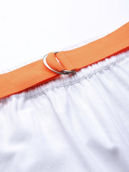 Women's White Button Detail Twill Joggers