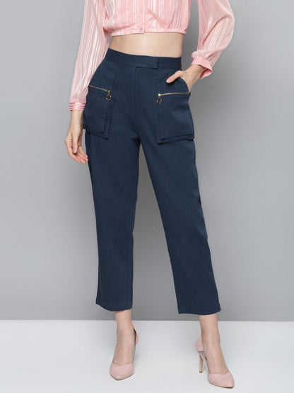 Women's Navy Big Pockets Twill Pants