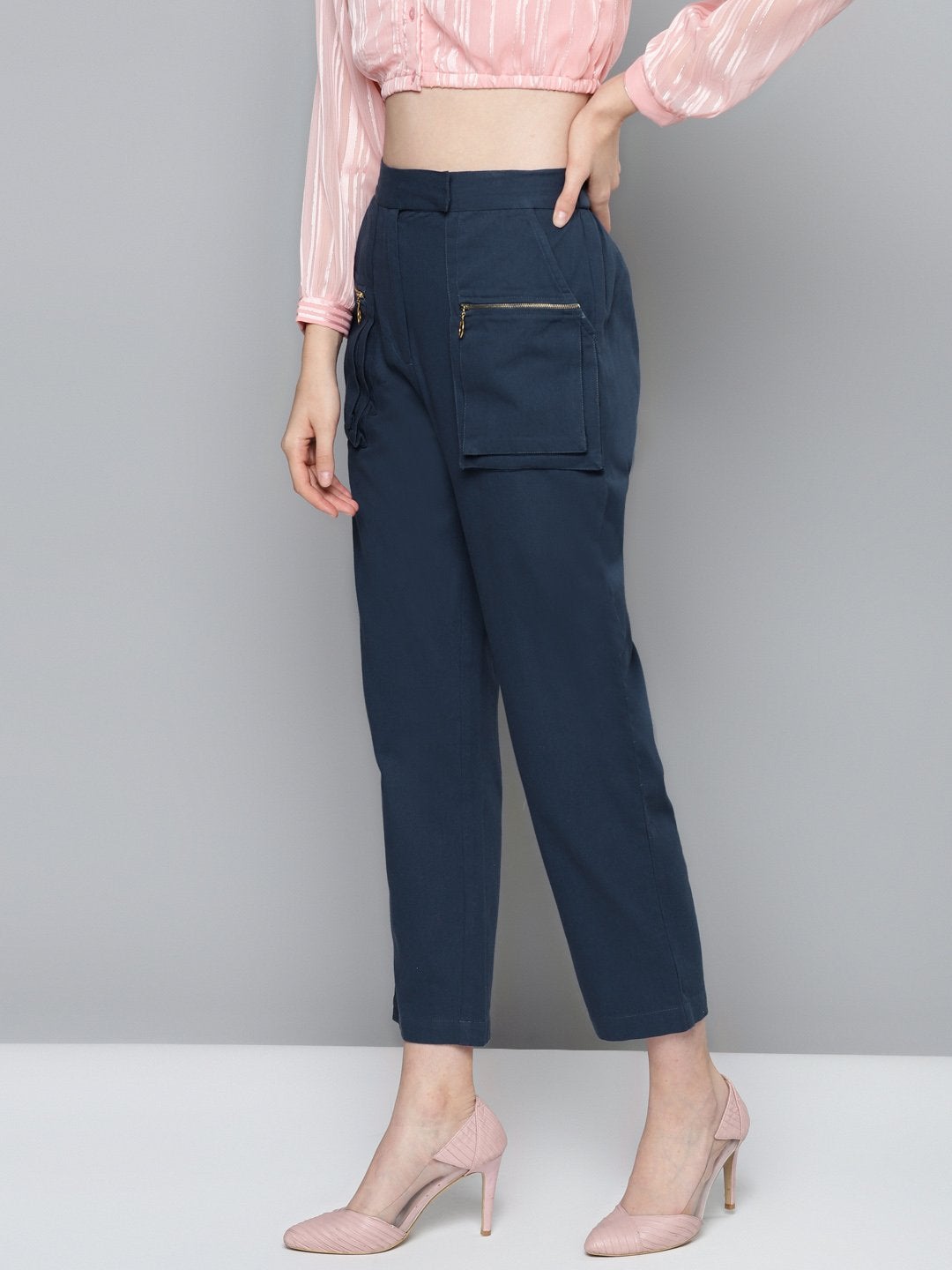 Women's Navy Big Pockets Twill Pants