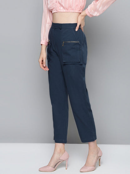 Women's Navy Big Pockets Twill Pants